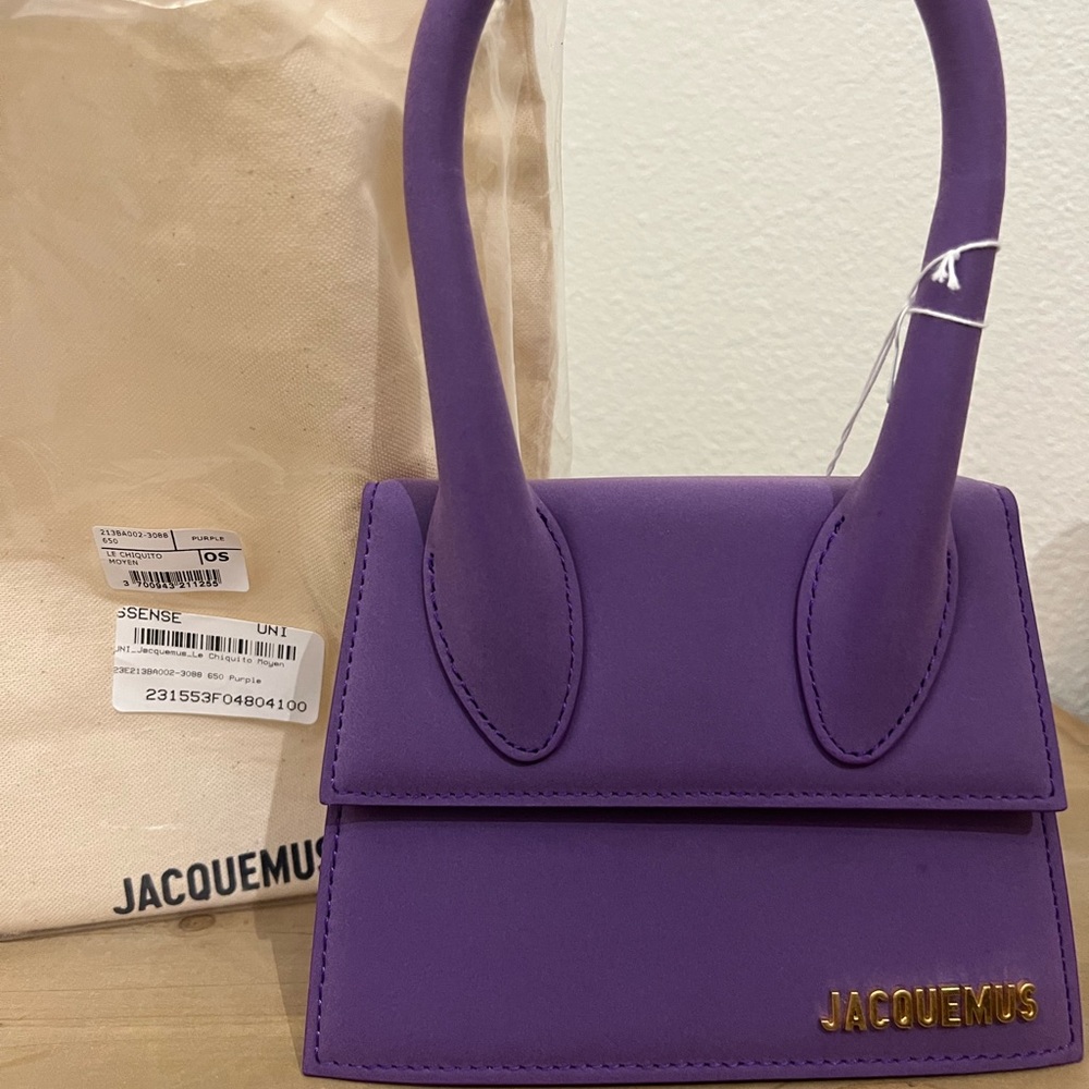 Jacquemus "Le Chiquito Moyen" top handle bag in calf leather NWT purple